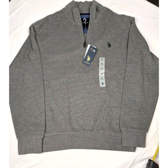 NWT Polo Ralph Lauren Men's Sweater Sz M Heather Blue 1/4 Zip Pony Logo - Picture 1 of 15